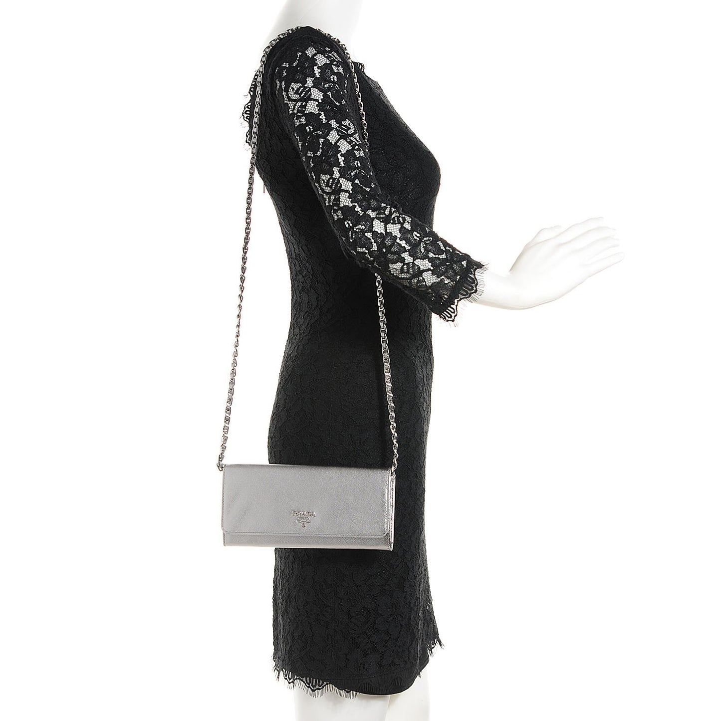 Saffiano Metal Oro Chain Wallet Cromo