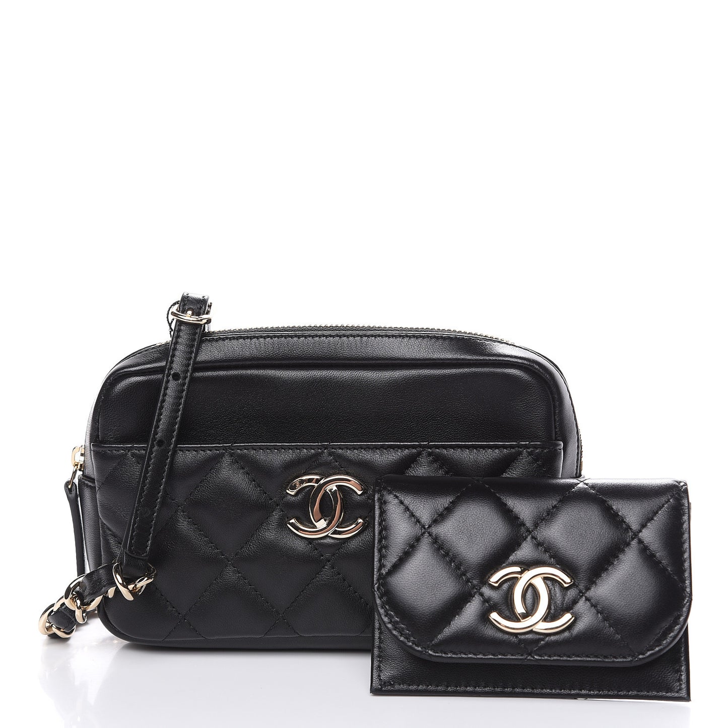 Lambskin Quilted Waist Bag Black