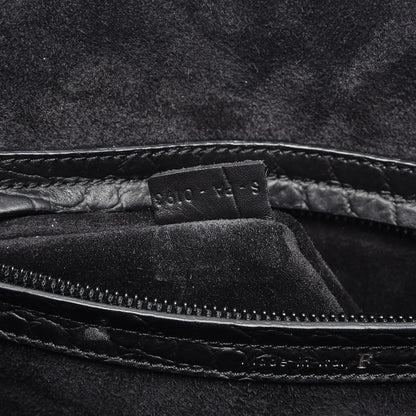 Celine Crocodile Embossed Calfskin Medium Phantom Luggage Black 8 of 10