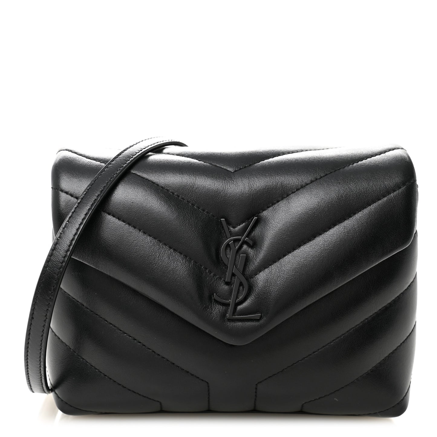 Calfskin Y Quilted Monogram Monochrome Toy Loulou Crossbody Bag Black