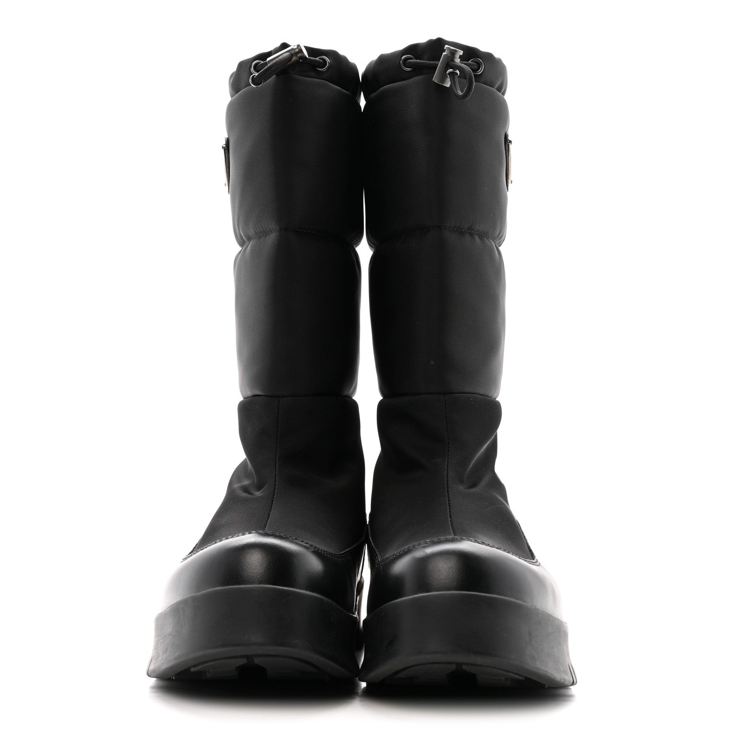 Prada Nylon Gabardin Metal Triangle Logo Padded Moon Boots 39.5 Black 2 of 10