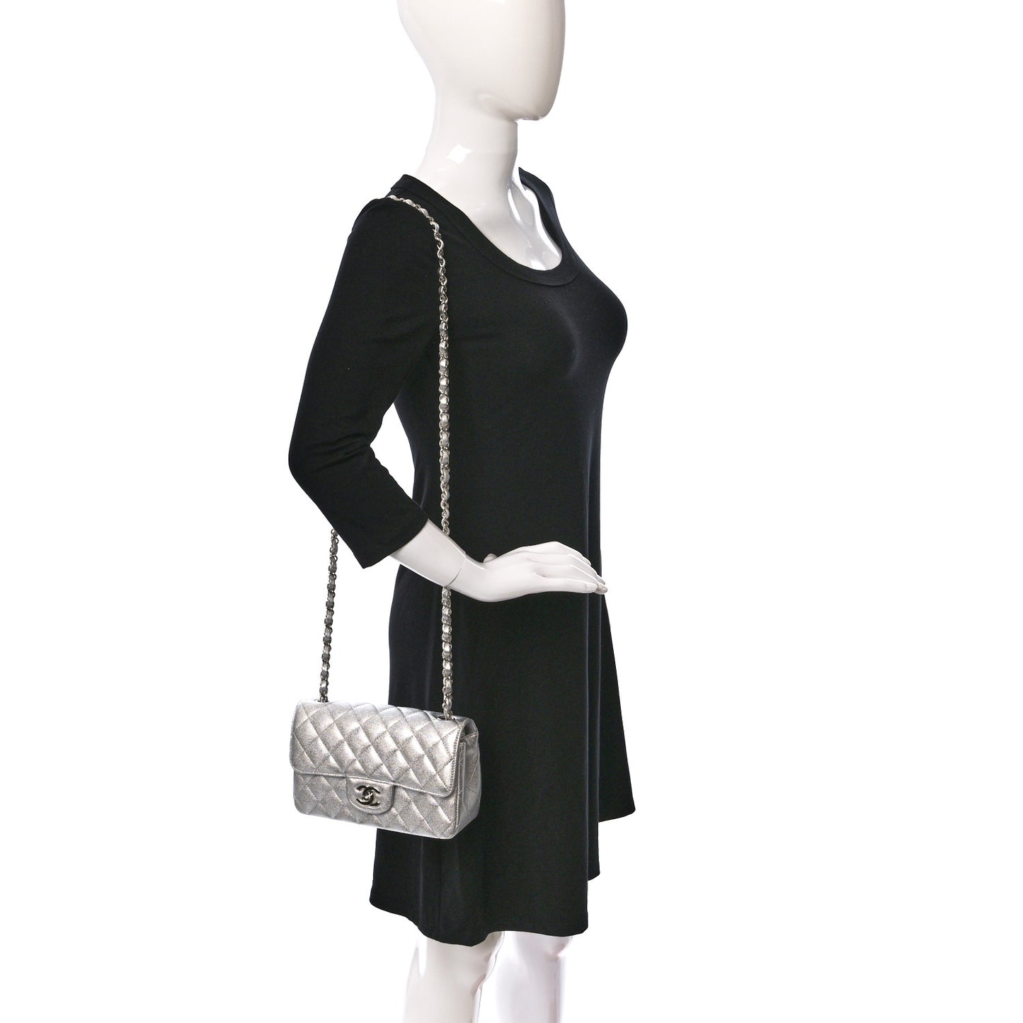 Metallic Lambskin Quilted Mini Rectangular Flap Silver