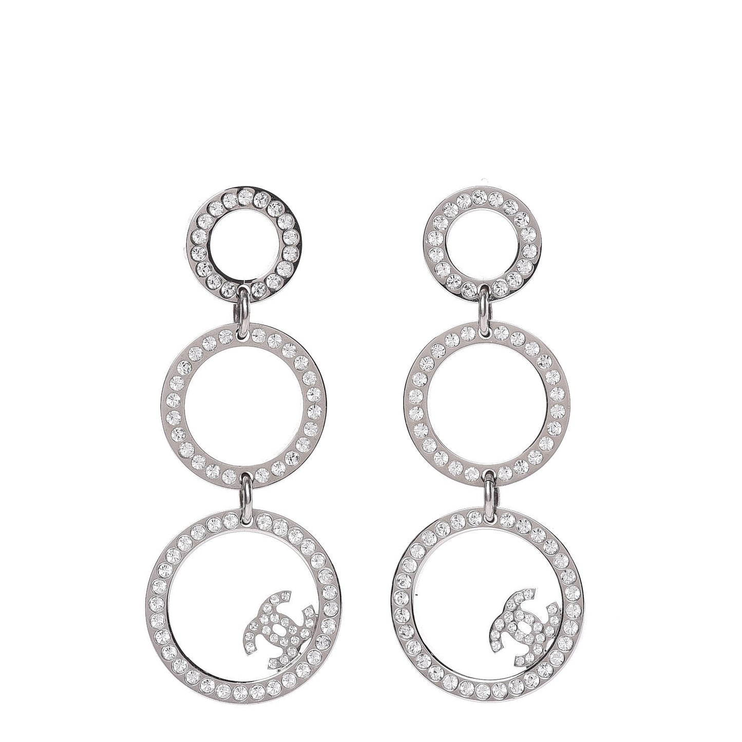 Crystal CC Triple Drop Earrings Silver