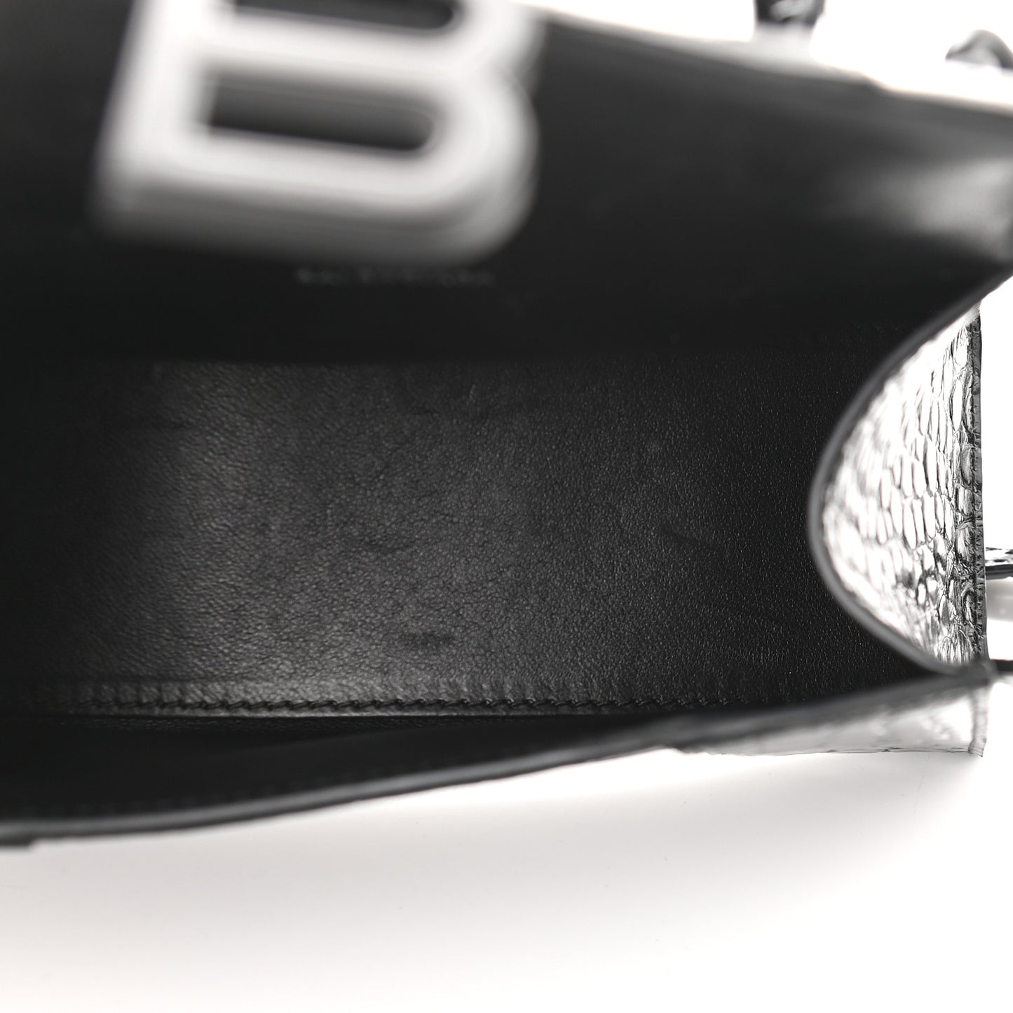 Shiny Calfskin Monochrome Crocodile Embossed Hourglass Top Handle Bag XS Black