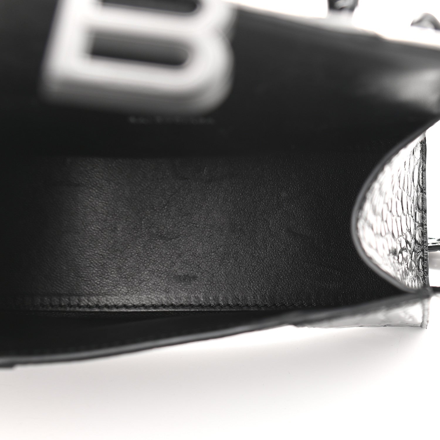 Balenciaga Shiny Calfskin Monochrome Crocodile Embossed Hourglass Top Handle Bag XS Black 5 of 9