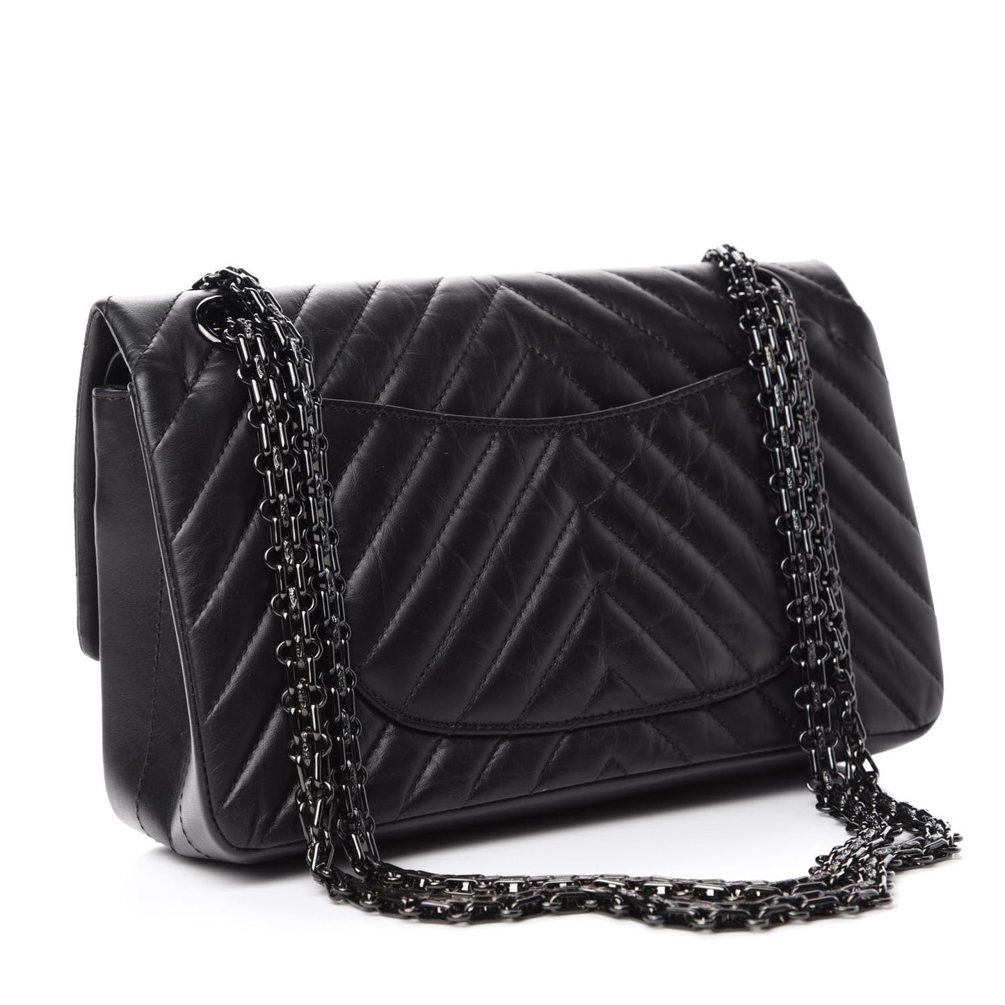 Aged Calfskin Chevron Quilted 2.55 Reissue 225 Flap So Black