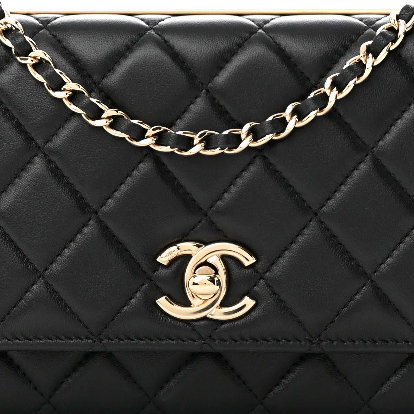 Lambskin Quilted Trendy CC Wallet On Chain WOC Black