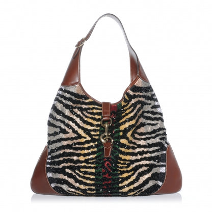 Gucci Beaded Zebra Web Large Jackie O Bouvier Hobo 1 of 7