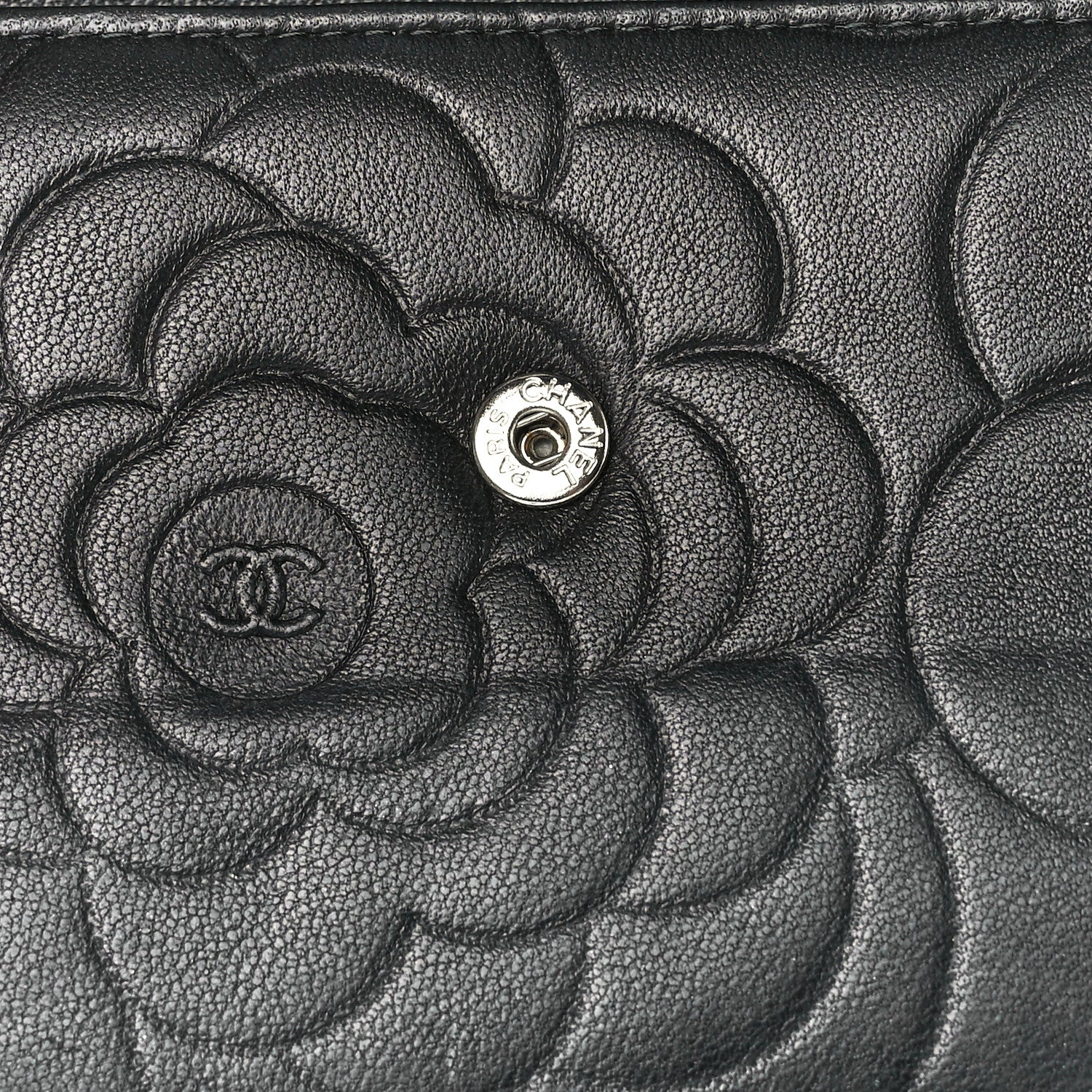 Chanel Lambskin Camellia Embossed Small Double Wallet Black 11 of 17