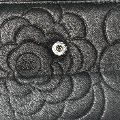 Chanel Lambskin Camellia Embossed Small Double Wallet Black 11 of 17