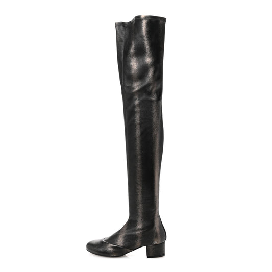 Metallic Lambskin Star Fantasy High Boots 36.5 Dark Grey
