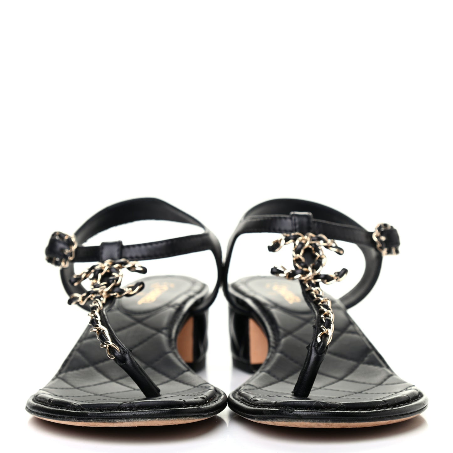 Lambskin Chain CC Logo Thong Sandals 37 Black