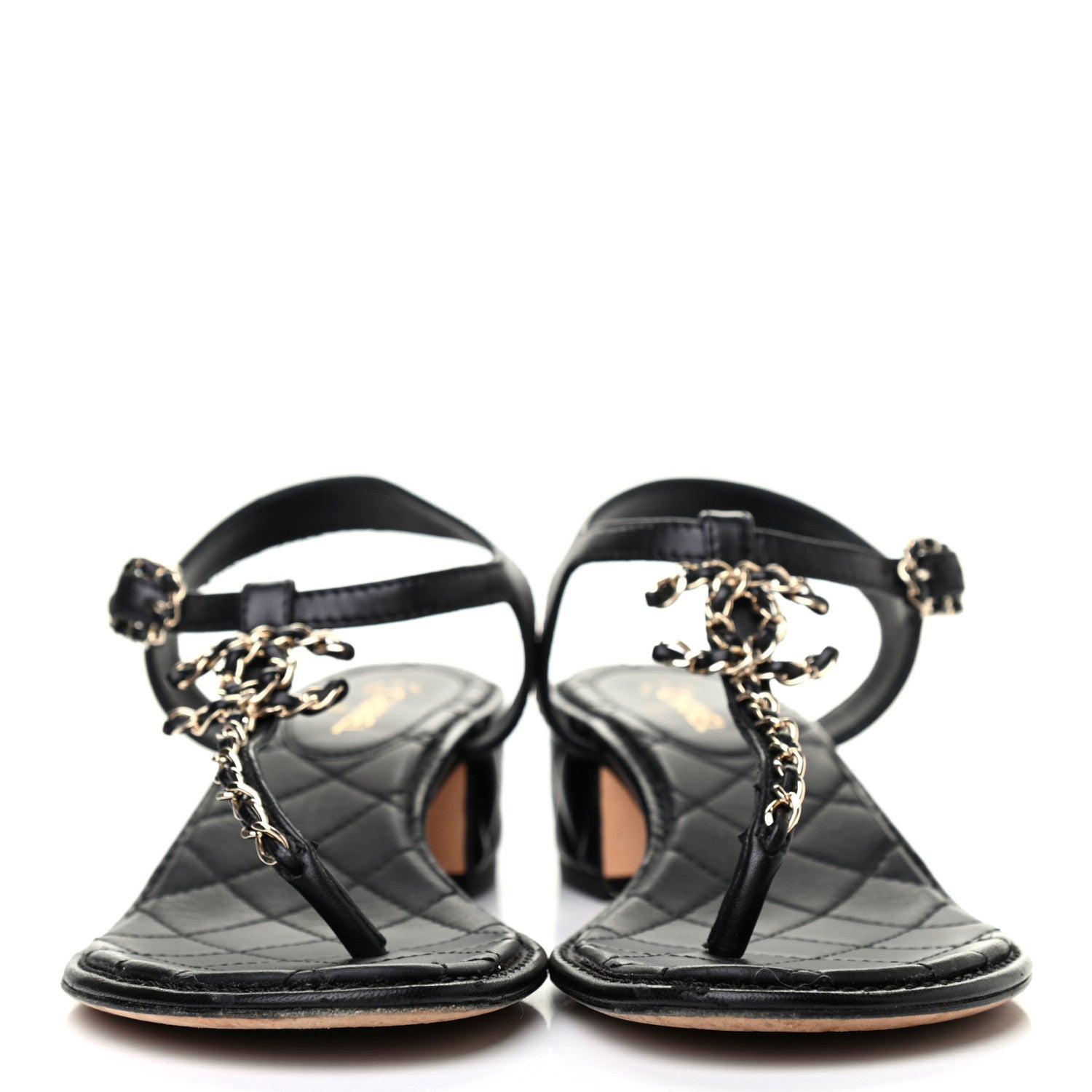 Chanel Lambskin Chain CC Logo Thong Sandals 37 Black 2 of 8