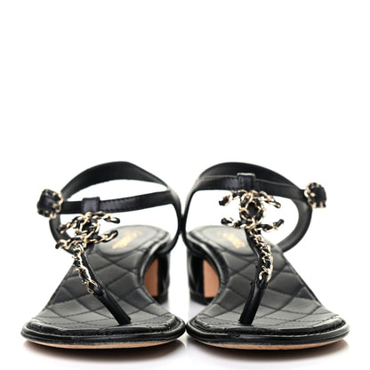 Chanel Lambskin Chain CC Logo Thong Sandals 37 Black 2 of 8