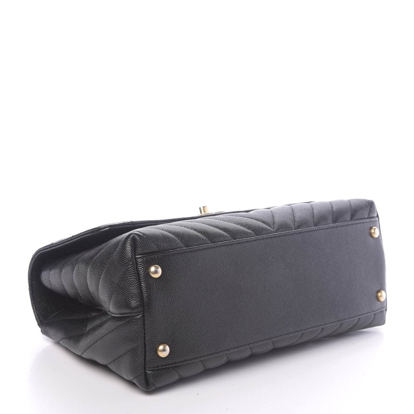 Caviar Chevron Quilted Small Coco Handle Flap Black