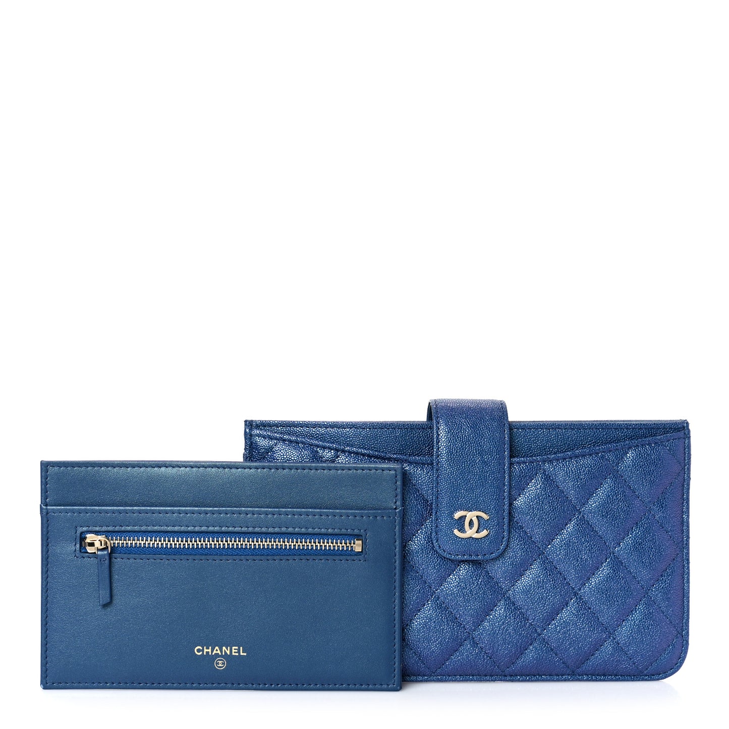 Iridescent Caviar Quilted Classic Strap Pouch Dark Blue