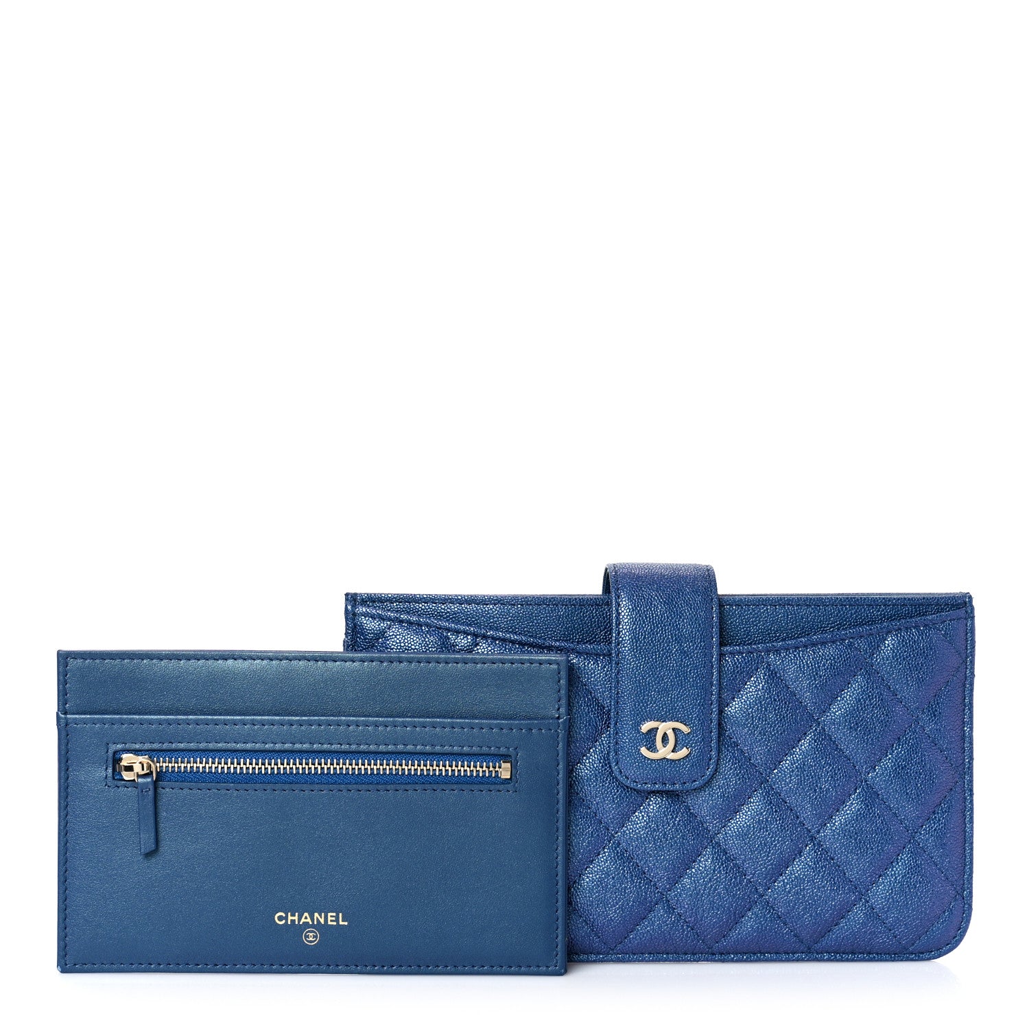 Chanel Iridescent Caviar Quilted Classic Strap Pouch Dark Blue 1 of 10