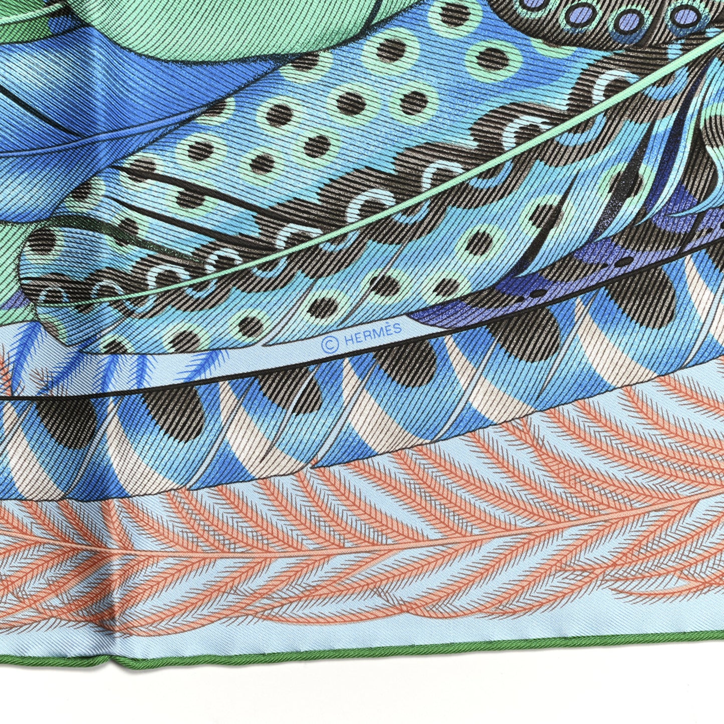 Silk Plumes En Fete Scarf 90 Ciel Vert Brun