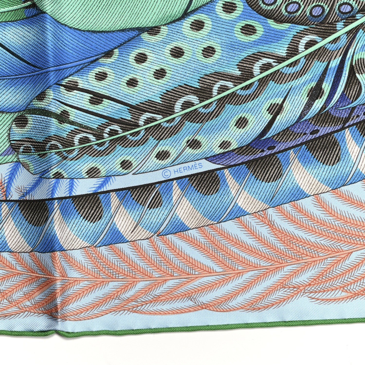 Hermes Silk Plumes En Fete Scarf 90 Ciel Vert Brun 3 of 7