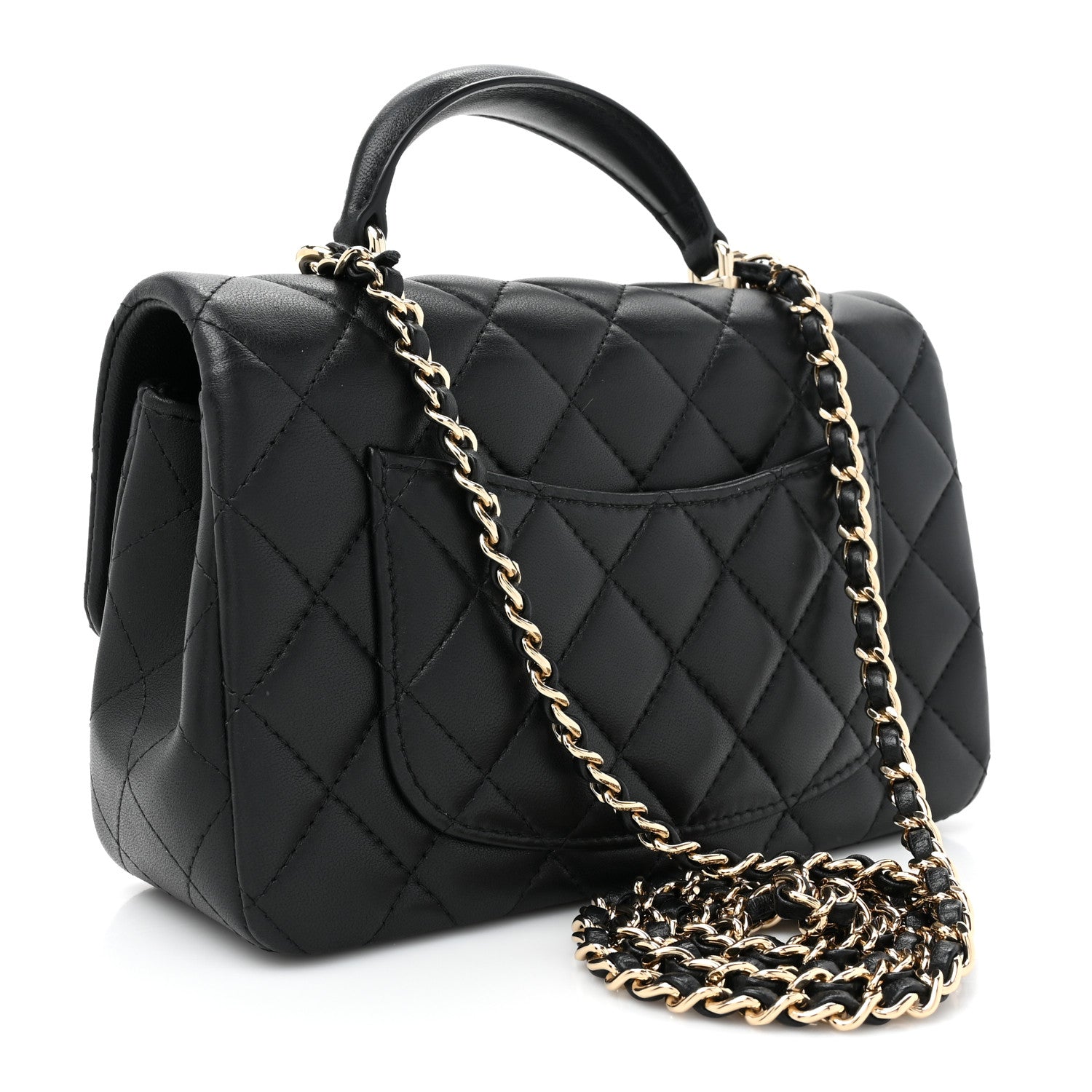 Chanel Lambskin Quilted Mini Top Handle Rectangular Flap Black 4 of 13