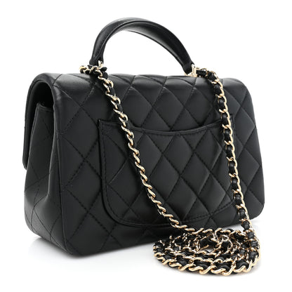 Chanel Lambskin Quilted Mini Top Handle Rectangular Flap Black 4 of 13