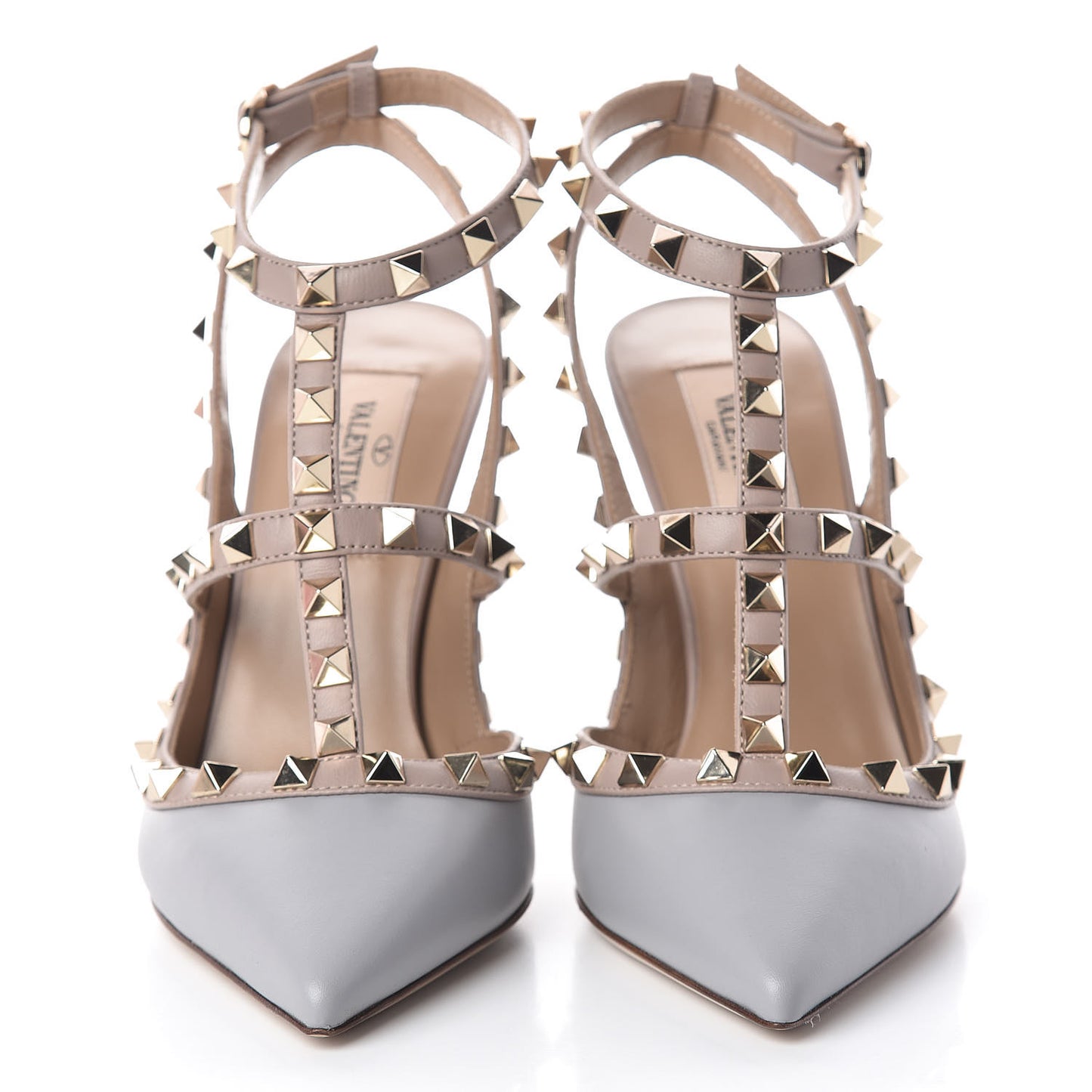 Calfskin Nappa Rockstud Ankle Strap 100mm Pumps 36 Pastel Grey Poudre