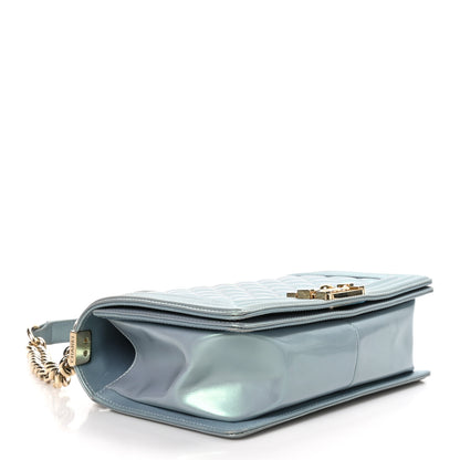 Chanel Iridescent Patent Calfskin Quilted Medium Boy Flap Light Blue 4 of 11