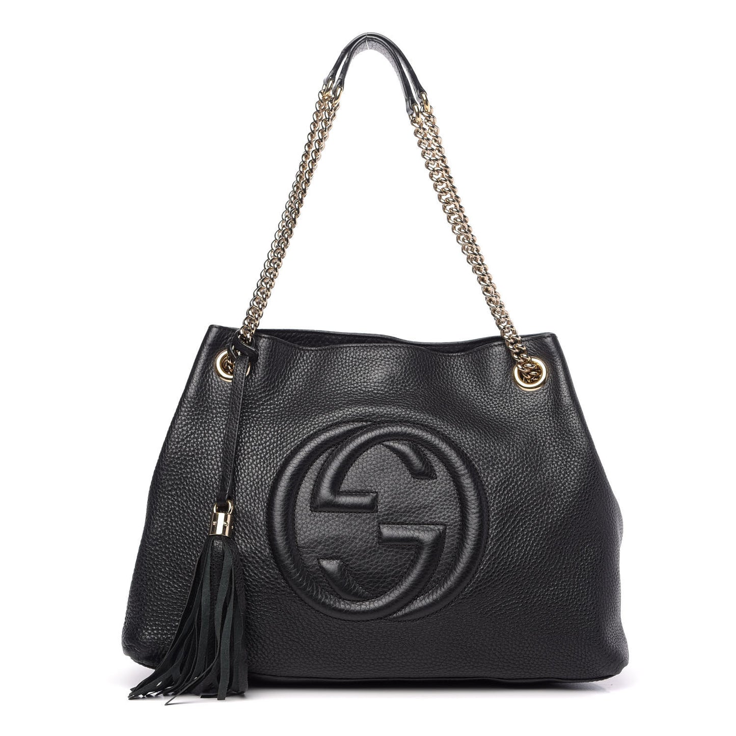 Pebbled Calfskin Medium Soho Chain Shoulder Bag Black