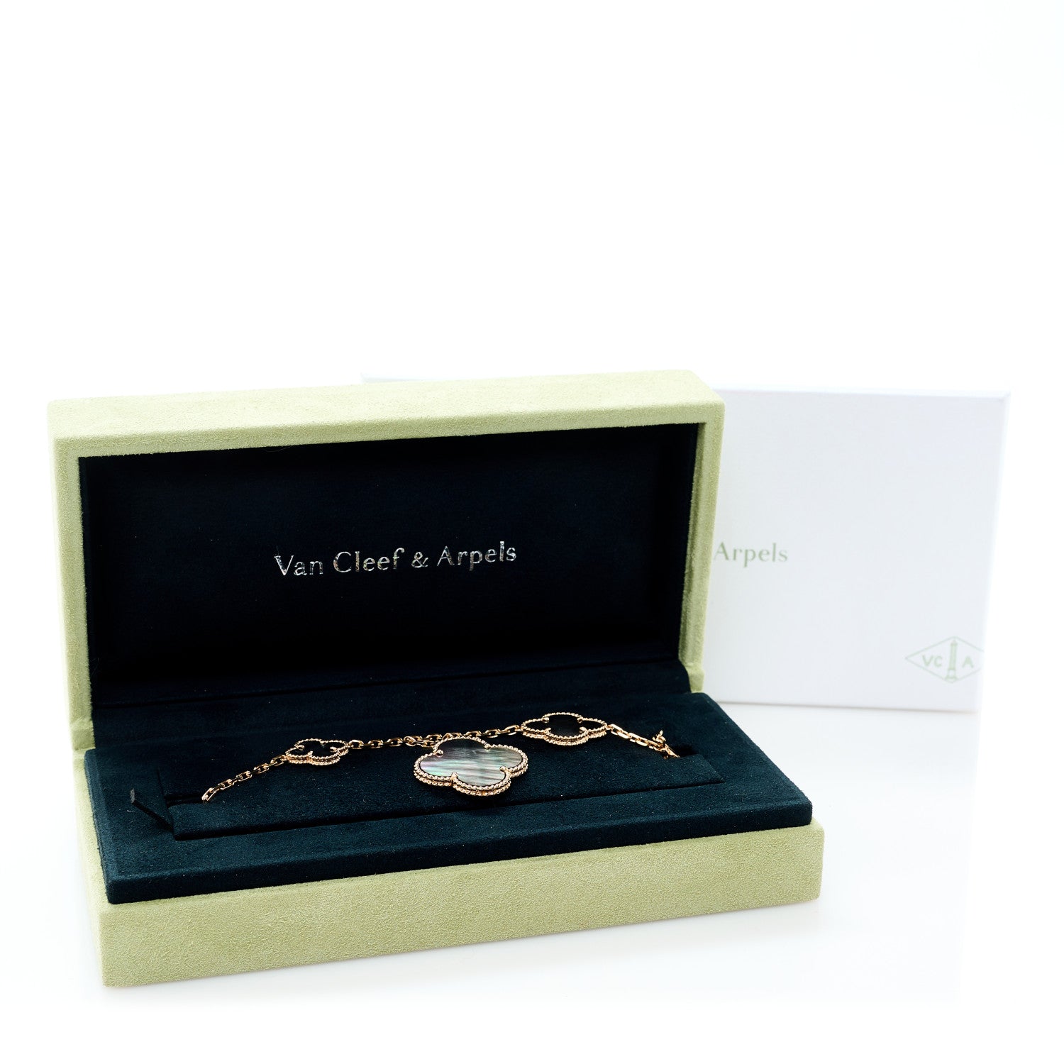 Van Cleef & Arpels 18K Rose Gold Grey Mother of Pearl 5 Motifs Magic Alhambra Bracelet 4 of 4