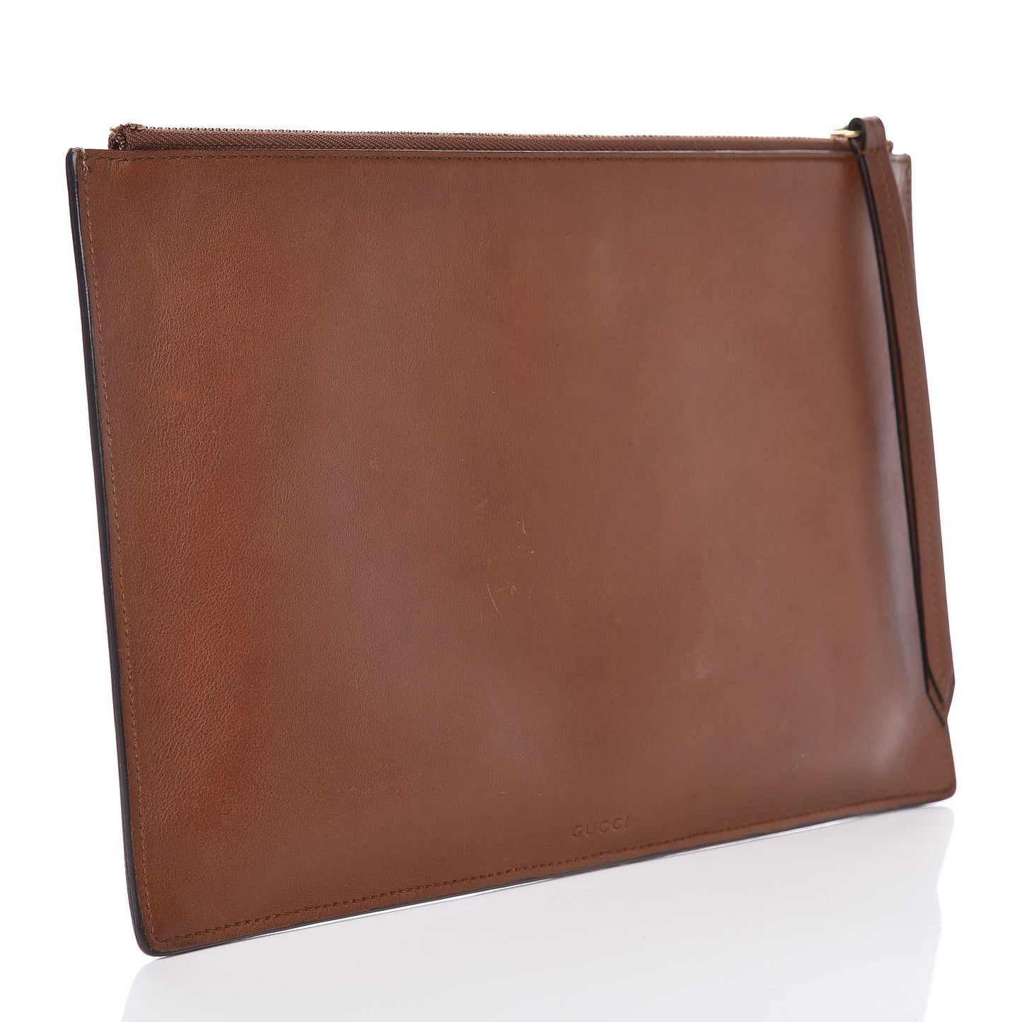 Calfskin GG Supreme Monogram Blind for Love Embroidered Large Zip Pouch Brown
