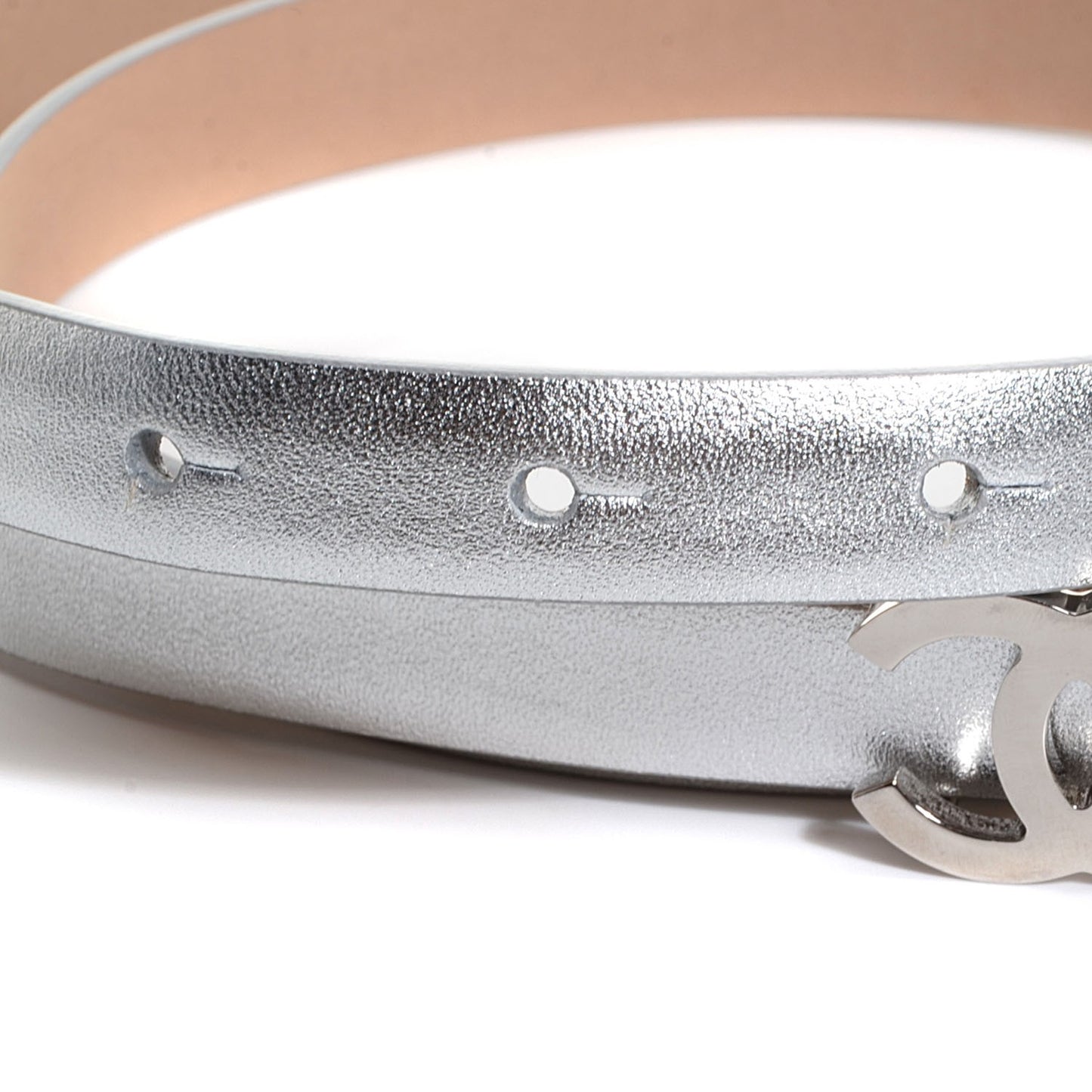 Metallic CC Logo Skinny Belt 90 36 Silver