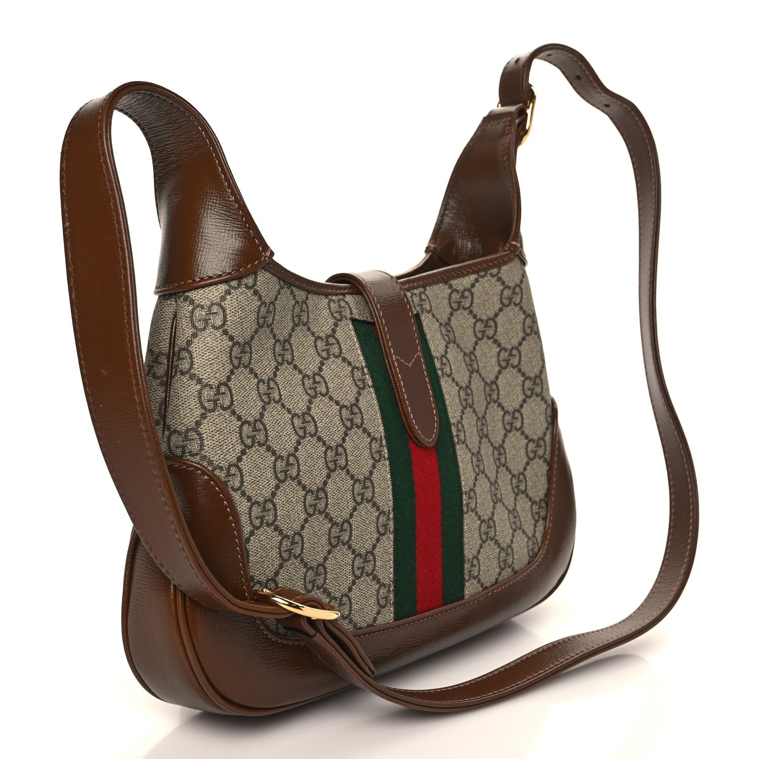 Gucci GG Supreme Monogram Azalea Calfskin Web Small Jackie 1961 Hobo Beige Ebony Brown Sugar 3 of 9