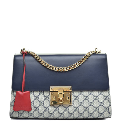 Gucci GG Supreme Monogram Calfskin Medium Padlock Shoulder Bag Beige Blue Mystic White Hibiscus Red 1 of 9