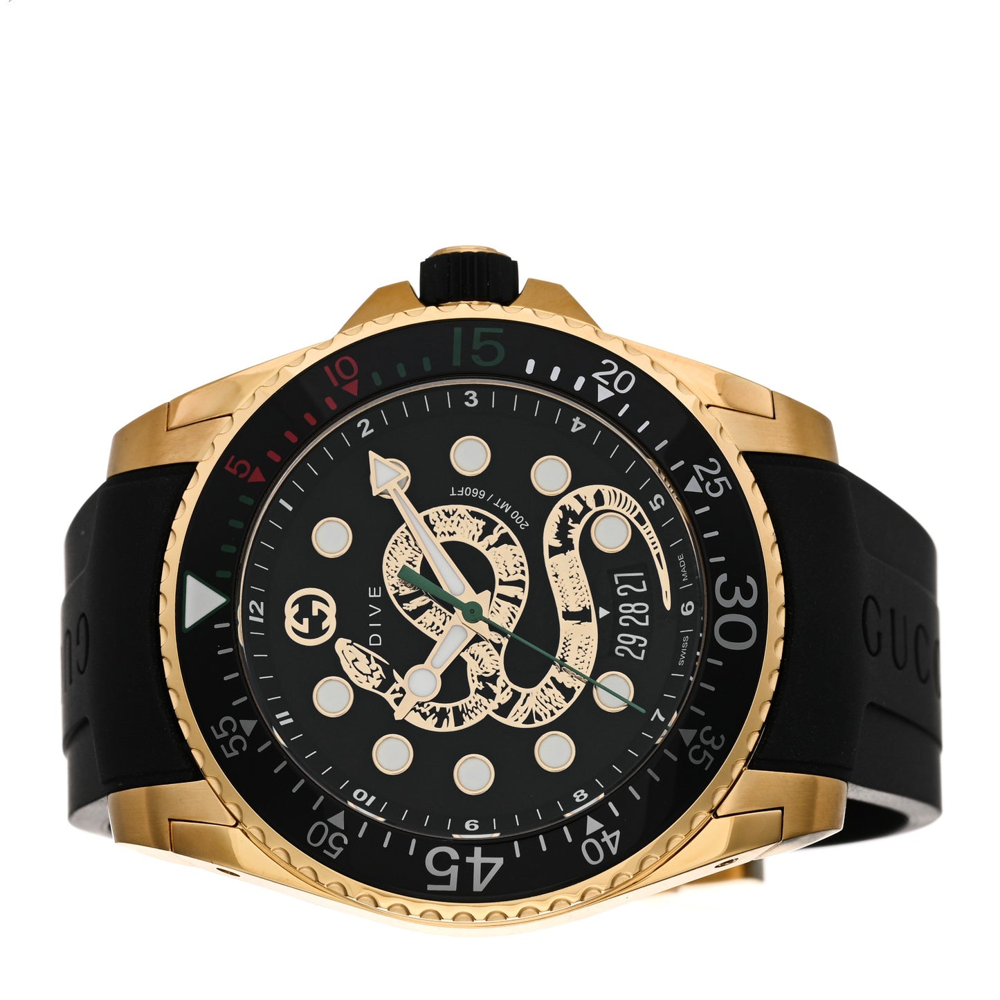 Stainless Steel Rubber 45mm Dive Snake Quartz Watch Black