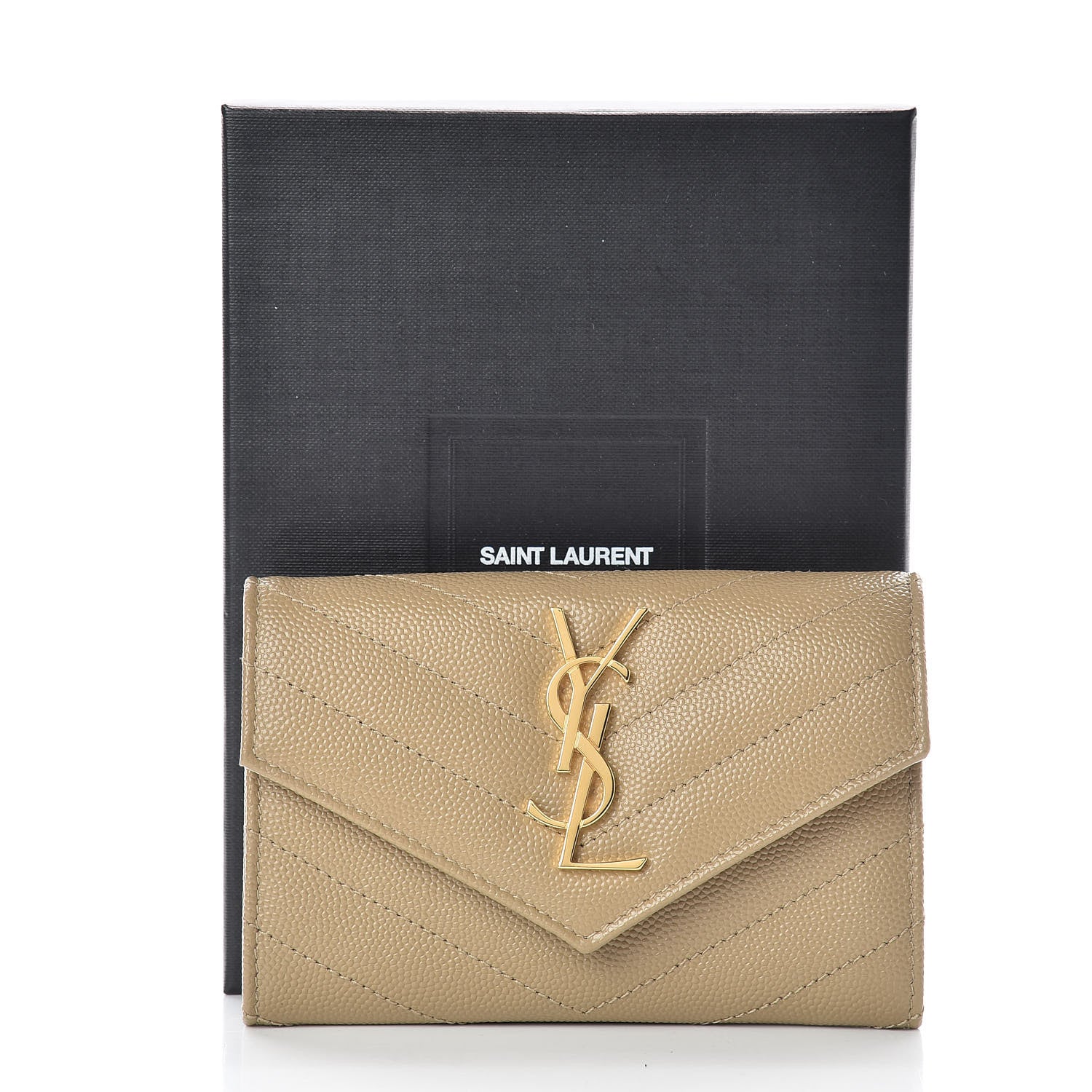 Saint Laurent Grain De Poudre Matelasse Chevron Small Monogram Envelope Wallet Darke Beige 8 of 8