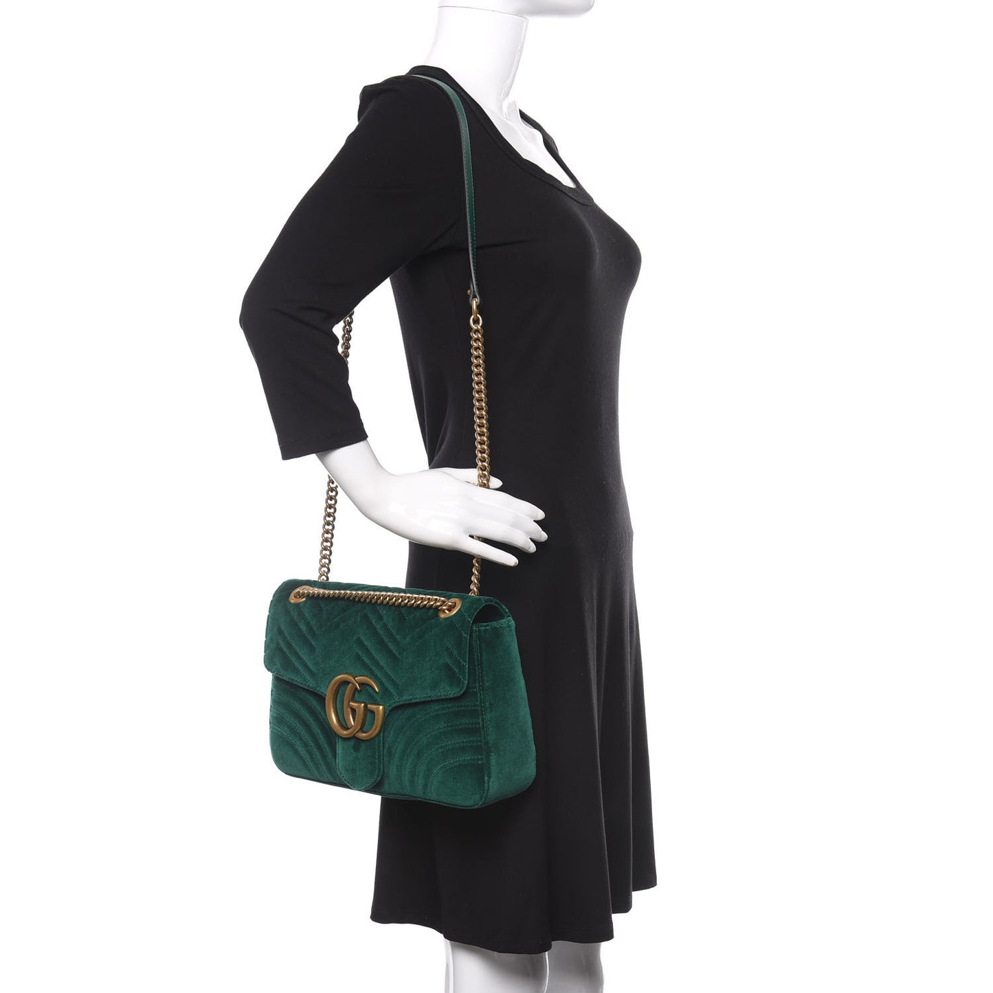 Velvet Matelasse Medium GG Marmont Shoulder Bag Emerald