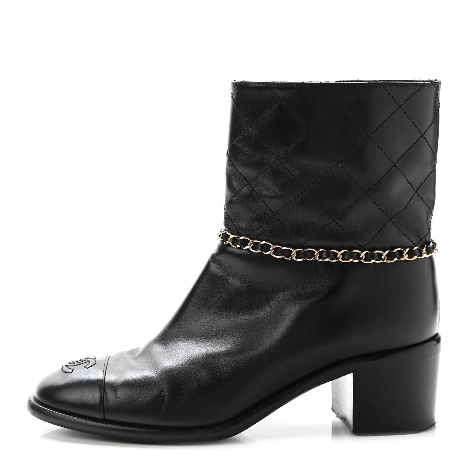 Chanel Crumpled Calfskin Chain CC Cap Toe Short Boots 38.5 Black 1 of 15