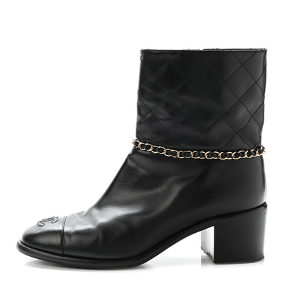 Chanel Crumpled Calfskin Chain CC Cap Toe Short Boots 38.5 Black 1 of 15
