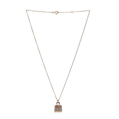 Hermes 18K Rose Gold Diamond Birkin Amulette Pendant Necklace 3 of 6