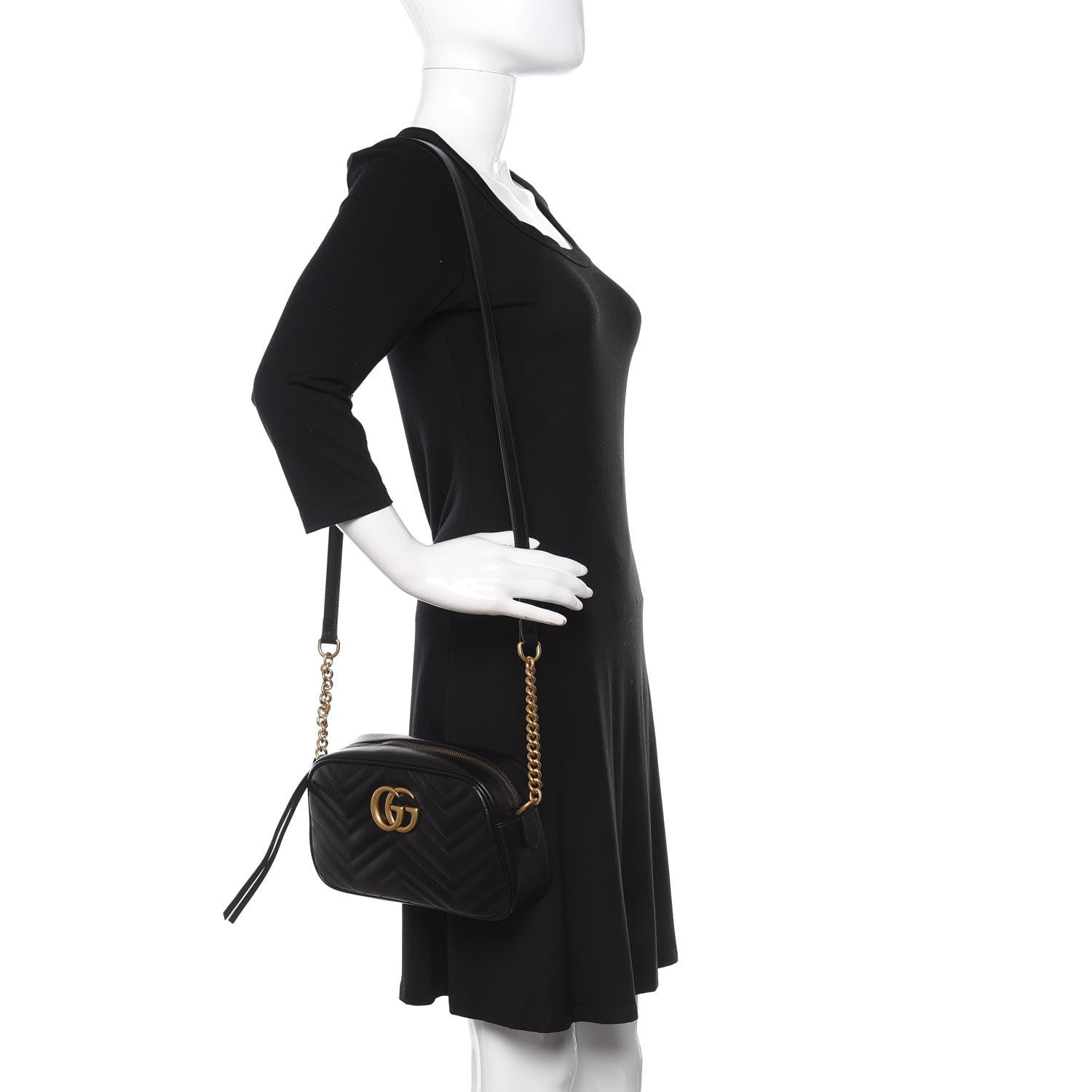 Gucci Calfskin Matelasse Small GG Marmont Chain Shoulder Bag Black 2 of 10