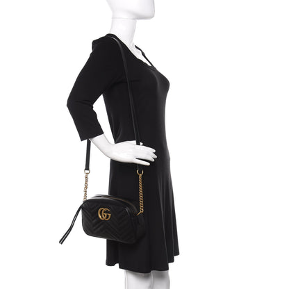Gucci Calfskin Matelasse Small GG Marmont Chain Shoulder Bag Black 2 of 10