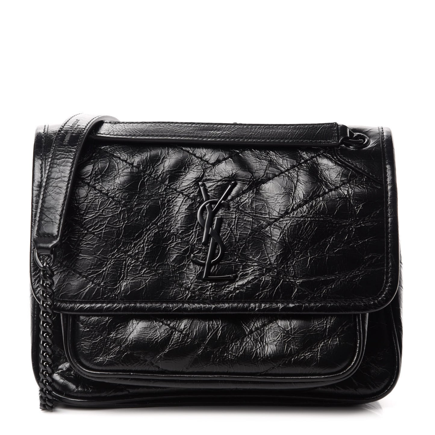 Crinkled Calfskin Matelasse Monogram Baby Niki Chain Satchel Black