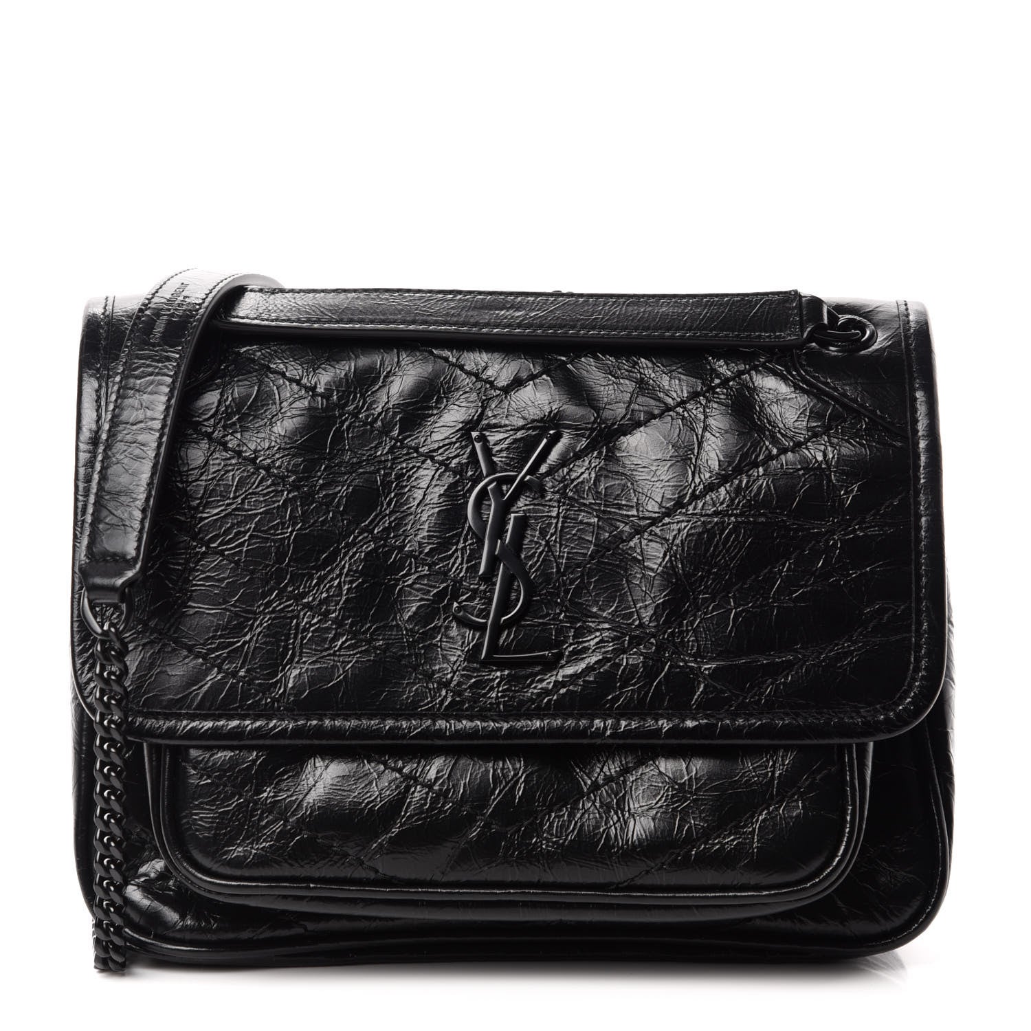 Saint Laurent Crinkled Calfskin Matelasse Monogram Baby Niki Chain Satchel Black 1 of 12