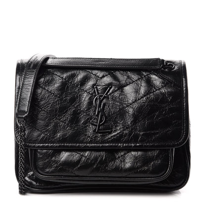 Saint Laurent Crinkled Calfskin Matelasse Monogram Baby Niki Chain Satchel Black 1 of 12