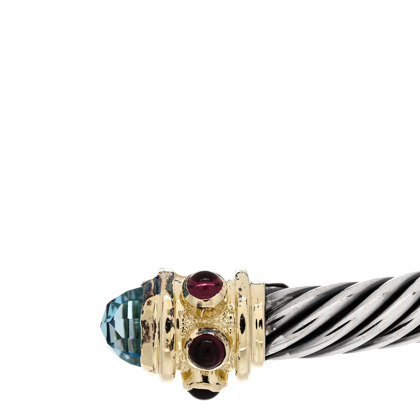 Sterling Silver 14K Yellow Gold Blue Topaz Pink Tourmaline 5mm Cable Renaissance Bracelet
