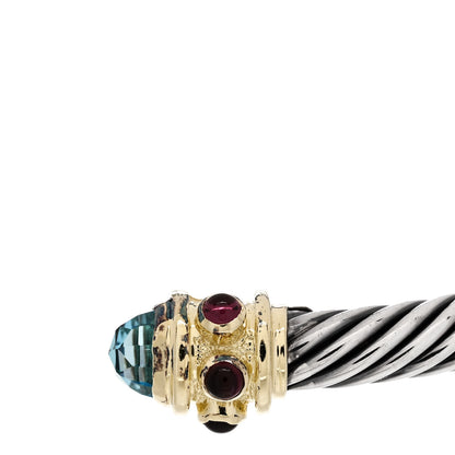 David Yurman Sterling Silver 14K Yellow Gold Blue Topaz Pink Tourmaline 5mm Cable Renaissance Bracelet 6 of 6