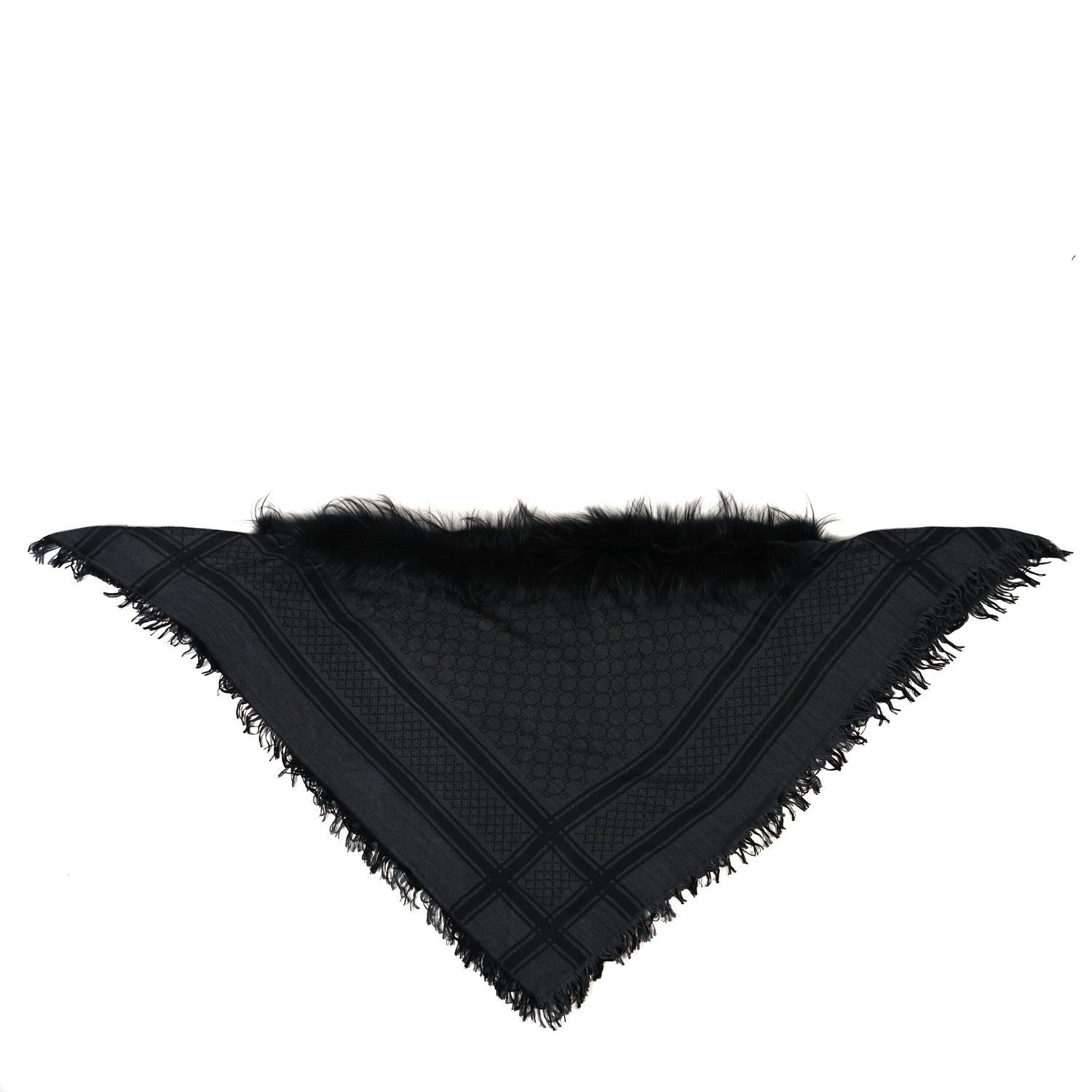 Gucci Wool Silk Fox Fur Monogram Shawl Scarf Black 2 of 3
