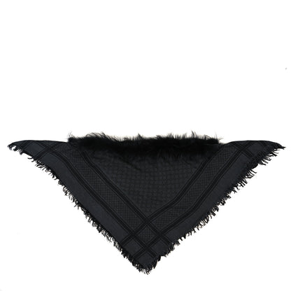 Gucci Wool Silk Fox Fur Monogram Shawl Scarf Black 2 of 3