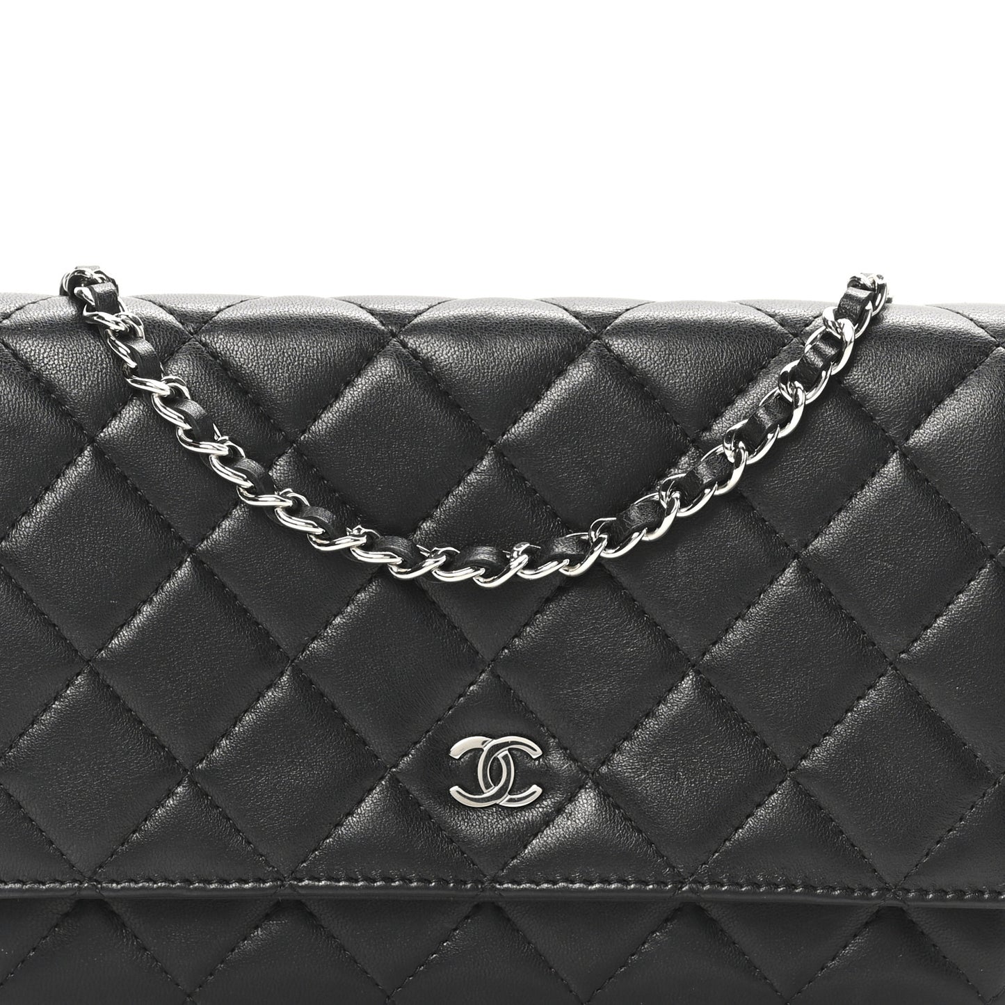 Lambskin Quilted Wallet On Chain WOC Black