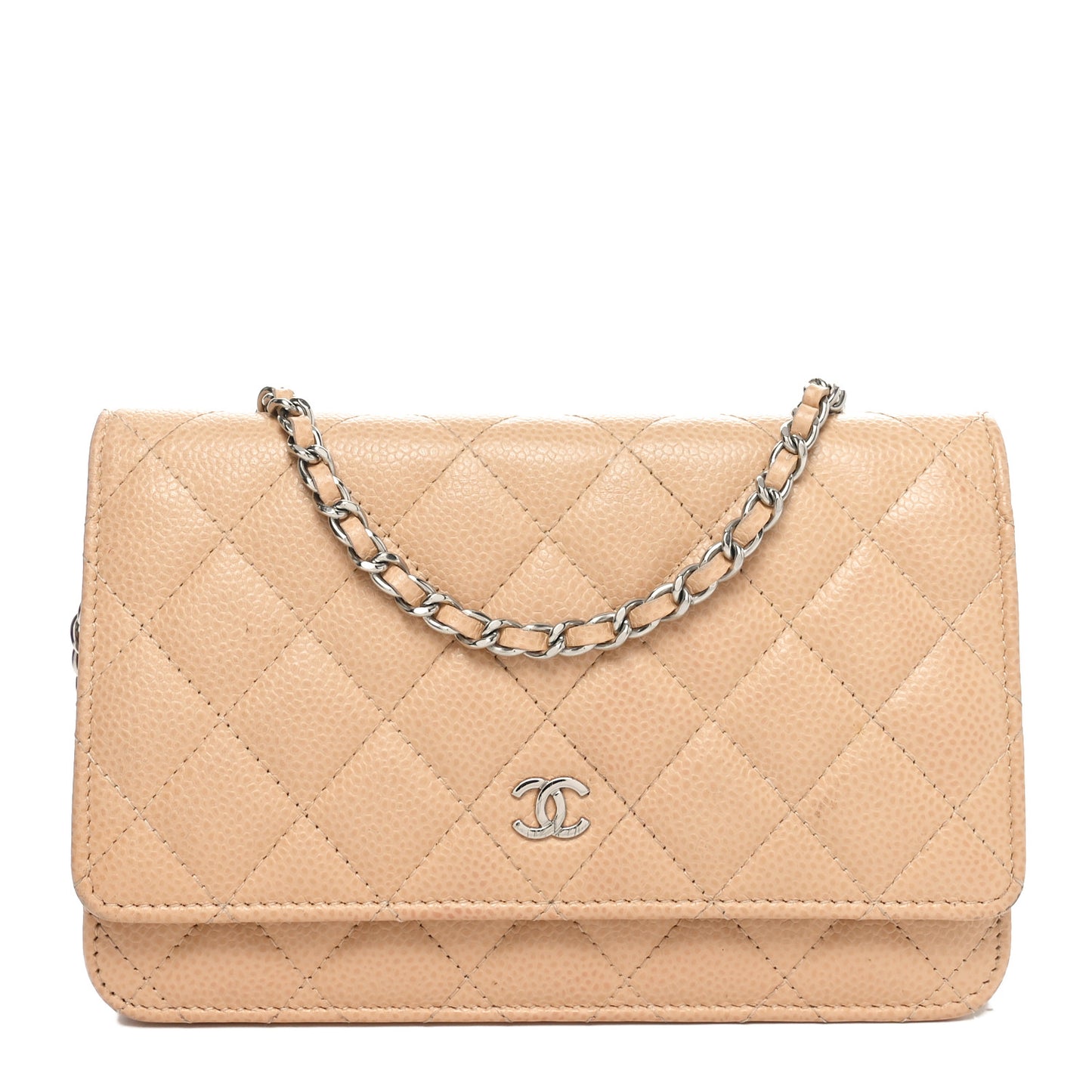 Caviar Quilted Wallet on Chain WOC Beige